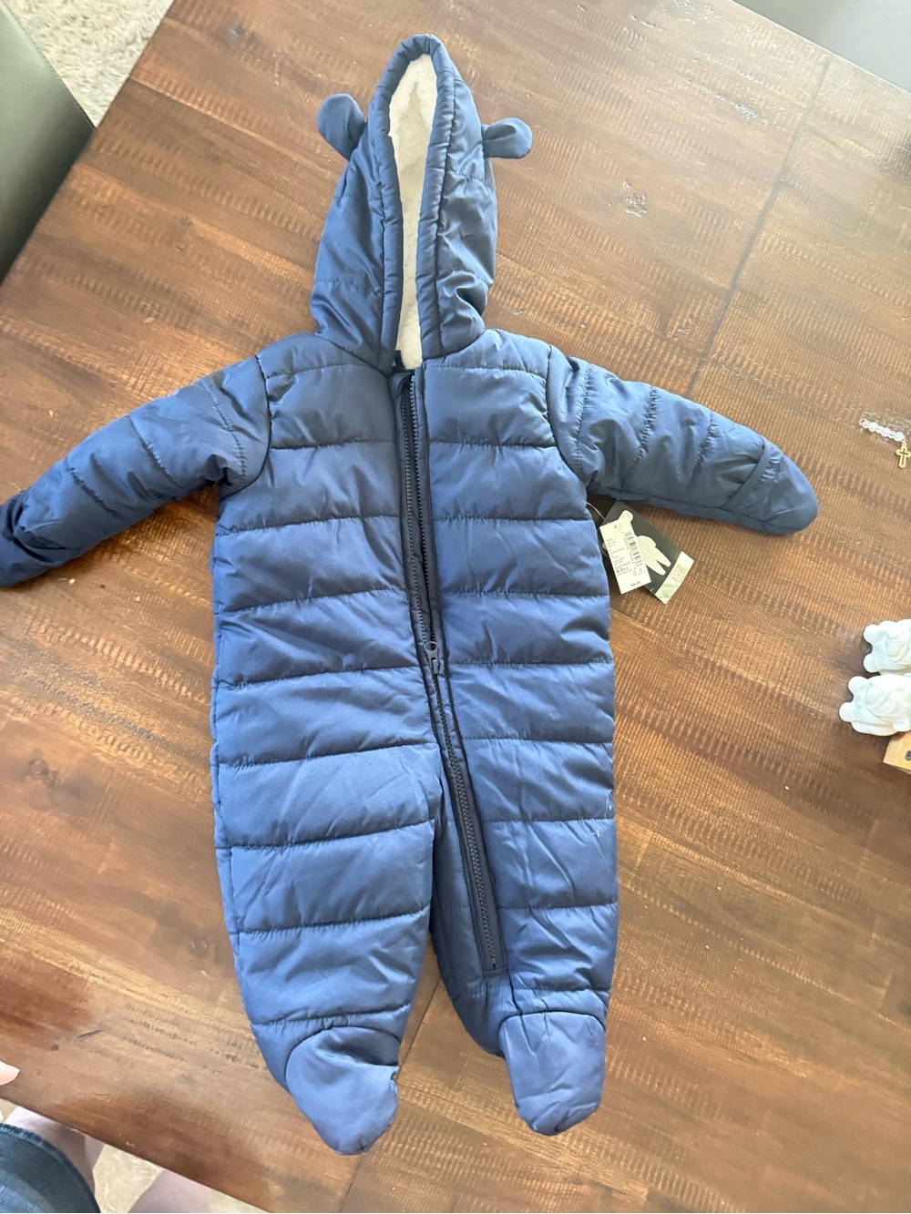 The Children's Place Navy Quilted Puffer Footed One-Piece with Hood